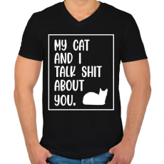 PRINTFASHION My cat and I - White - Férfi V-nyakú póló - Fekete