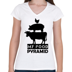 PRINTFASHION My food pyramid - Női V-nyakú póló - Fehér