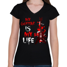 PRINTFASHION My guitar is my Life - Női V-nyakú póló - Fekete női póló