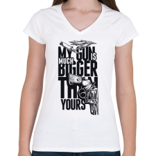 PRINTFASHION My Gun is BIGGER than yours - Női V-nyakú póló - Fehér női póló