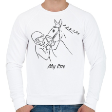PRINTFASHION My life - Lovas minta - Férfi pulóver - Fehér