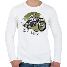 PRINTFASHION My life - Motoros minta - Férfi hosszú ujjú póló - Fehér férfi póló