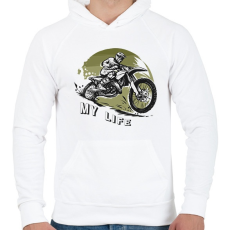 PRINTFASHION My life - Motoros minta - Férfi kapucnis pulóver - Fehér