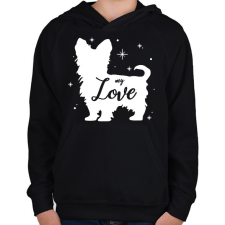 PRINTFASHION My love- Yorkie - Gyerek kapucnis pulóver - Fekete gyerek pulóver, kardigán