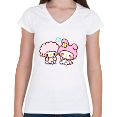 PRINTFASHION My Melody Sanrio - Női V-nyakú póló - Fehér
