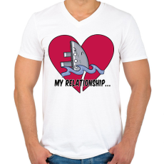 PRINTFASHION My relationship - Férfi V-nyakú póló - Fehér