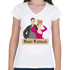 PRINTFASHION Nagy Katalin - A kezdetek - Női V-nyakú póló - Fehér