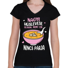 PRINTFASHION Nagyi húslevese - Női V-nyakú póló - Fekete női póló