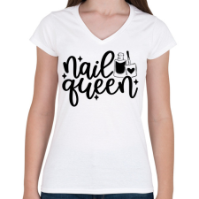 PRINTFASHION Nail Queen - Női V-nyakú póló - Fehér női póló