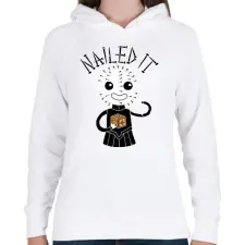 PRINTFASHION Nailed it - Női kapucnis pulóver - Fehér női pulóver, kardigán