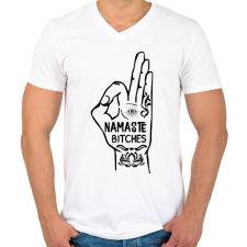 PRINTFASHION Namaste - Férfi V-nyakú póló - Fehér férfi póló