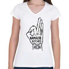 PRINTFASHION Namaste - Női V-nyakú póló - Fehér