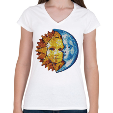 PRINTFASHION Nap és Hold - Női V-nyakú póló - Fehér