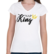 PRINTFASHION Nap King - Női V-nyakú póló - Fehér női póló