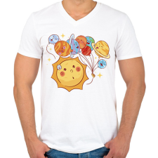 PRINTFASHION Naprendszer - Férfi V-nyakú póló - Fehér férfi póló