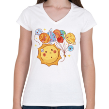 PRINTFASHION Naprendszer - Női V-nyakú póló - Fehér női póló