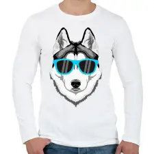 PRINTFASHION Napszemüveges Husky - Férfi hosszú ujjú póló - Fehér férfi póló