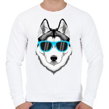 PRINTFASHION Napszemüveges Husky - Férfi pulóver - Fehér férfi pulóver, kardigán