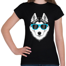 PRINTFASHION Napszemüveges Husky - Női póló - Fekete