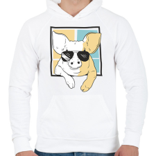 PRINTFASHION Napszemüveges malac - Férfi kapucnis pulóver - Fehér férfi pulóver, kardigán