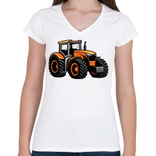 PRINTFASHION Narancssárga traktor - Női V-nyakú póló - Fehér női póló