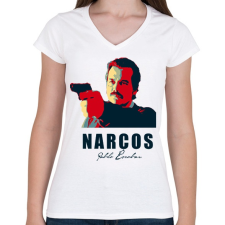 PRINTFASHION Narcos2 - Női V-nyakú póló - Fehér női póló