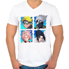 PRINTFASHION Naruto 4 karakter - Férfi V-nyakú póló - Fehér férfi póló