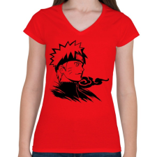 PRINTFASHION Naruto fekete - Női V-nyakú póló - Piros női póló