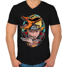 PRINTFASHION Naruto Kyuubi - Férfi V-nyakú póló - Fekete