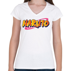 PRINTFASHION Naruto logo - Női V-nyakú póló - Fehér