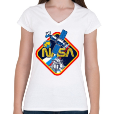 PRINTFASHION NASA space - Női V-nyakú póló - Fehér