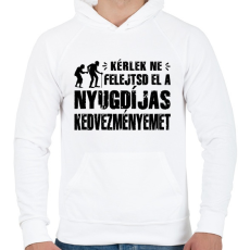 PRINTFASHION Ne felejtsd el a nyugdíjas kedvezményemet - Férfi kapucnis pulóver - Fehér