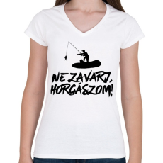 PRINTFASHION Ne zavarj horgászom  - Női V-nyakú póló - Fehér