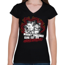 PRINTFASHION Néhány embernek csak egy kis lökés kéne - Női V-nyakú póló - Fekete női póló