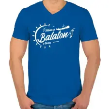 PRINTFASHION Nekem a Balaton a Riviera - Férfi V-nyakú póló - Királykék férfi póló