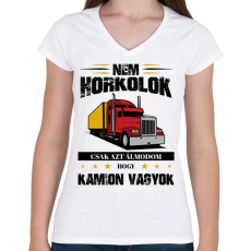PRINTFASHION Nem horkolok - Kamion - Női V-nyakú póló - Fehér