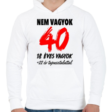 PRINTFASHION Nem vagyok 40! - Férfi kapucnis pulóver - Fehér