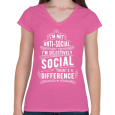 PRINTFASHION Nem vagyok antiszociális - Női V-nyakú póló - Rózsaszín