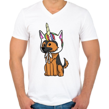 PRINTFASHION Német egyszarvújuhász - Férfi V-nyakú póló - Fehér férfi póló