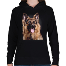 PRINTFASHION Német juhász  - Női kapucnis pulóver - Fekete női pulóver, kardigán