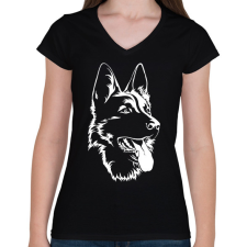 PRINTFASHION német juhász  - Női V-nyakú póló - Fekete női póló