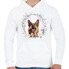 PRINTFASHION német juhász virágokkal - Férfi kapucnis pulóver - Fehér