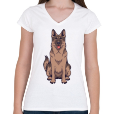 PRINTFASHION Németjuhász - Női V-nyakú póló - Fehér