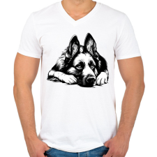 PRINTFASHION Németjuhász Sziluett - Férfi V-nyakú póló - Fehér férfi póló