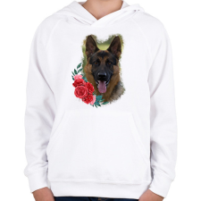 PRINTFASHION Németjuhász virággal - Gyerek kapucnis pulóver - Fehér gyerek pulóver, kardigán