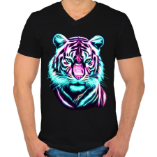 PRINTFASHION Neon tigris - Férfi V-nyakú póló - Fekete férfi póló