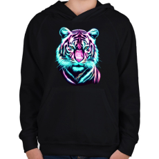 PRINTFASHION Neon tigris - Gyerek kapucnis pulóver - Fekete