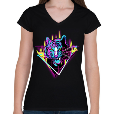 PRINTFASHION Neon tigris - Női V-nyakú póló - Fekete női póló