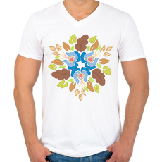 PRINTFASHION Népi motívumos mandala - Férfi V-nyakú póló - Fehér
