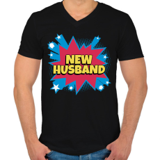 PRINTFASHION NEW HUSBAND - Férfi V-nyakú póló - Fekete